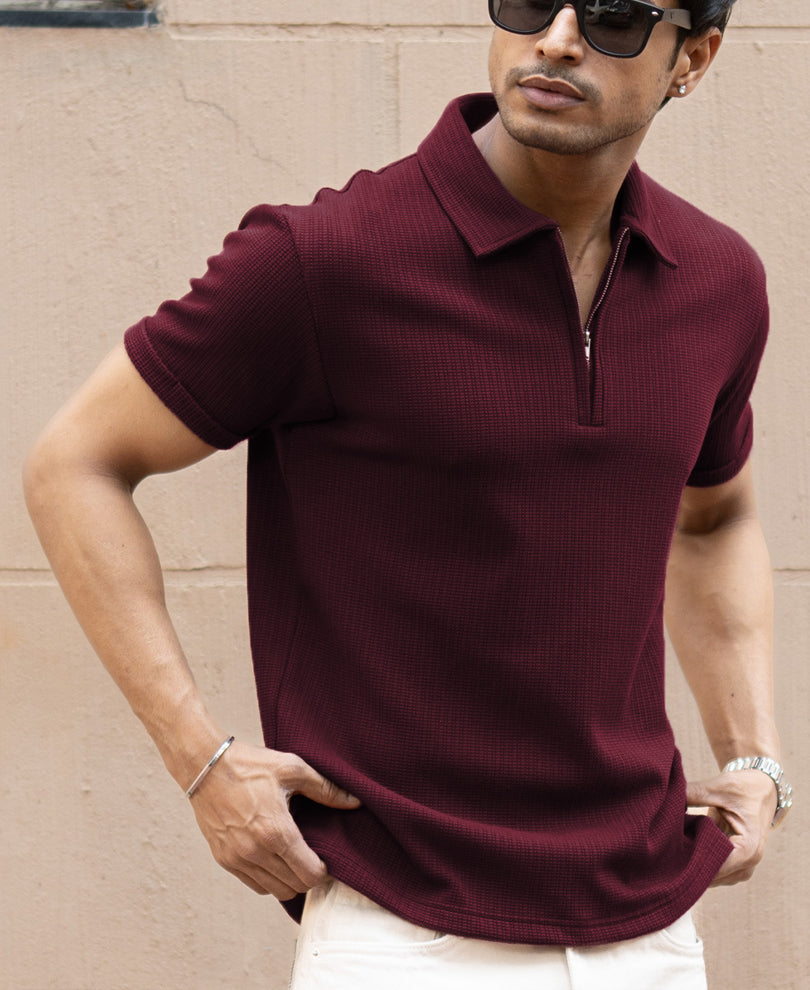 Wine Zipper Polo T-Shirt.
