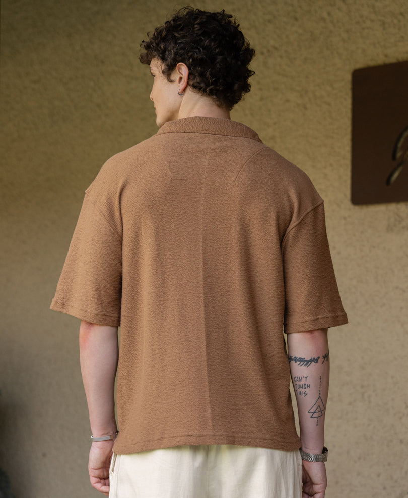 Tan Embroidered Knit Shirt