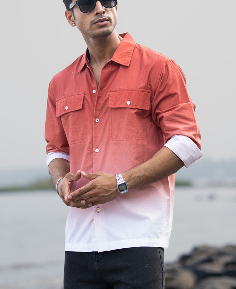 Orange Rust Ombre Pocket Shirt.