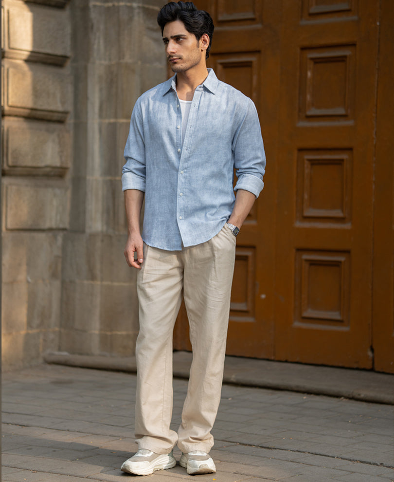 Light Grey Cotton Slub Shirt.