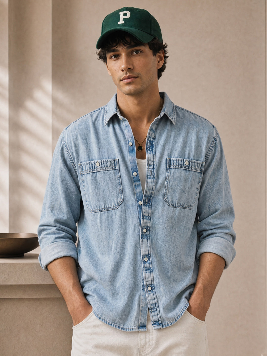 Blue Double Pocket Denim Shirt