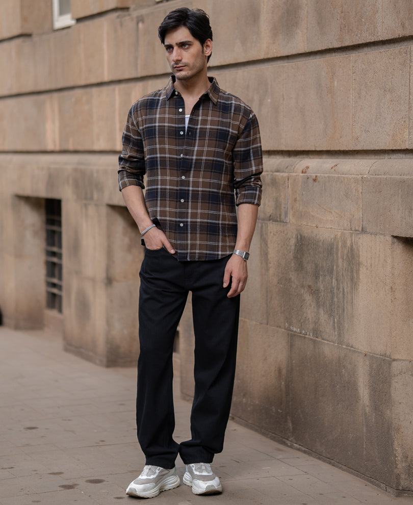 Brown Structured Checks Shirt.