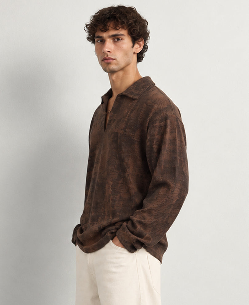 Brown Abstract Print Polo T-Shirt