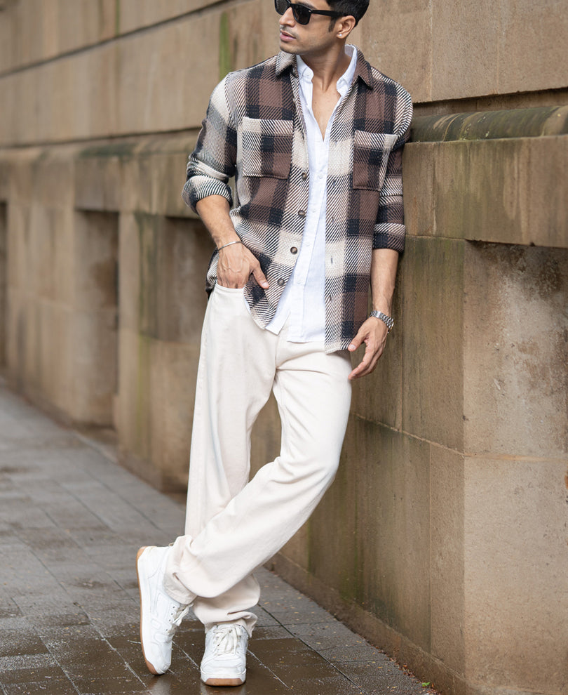Brown Twill Check Shirt.