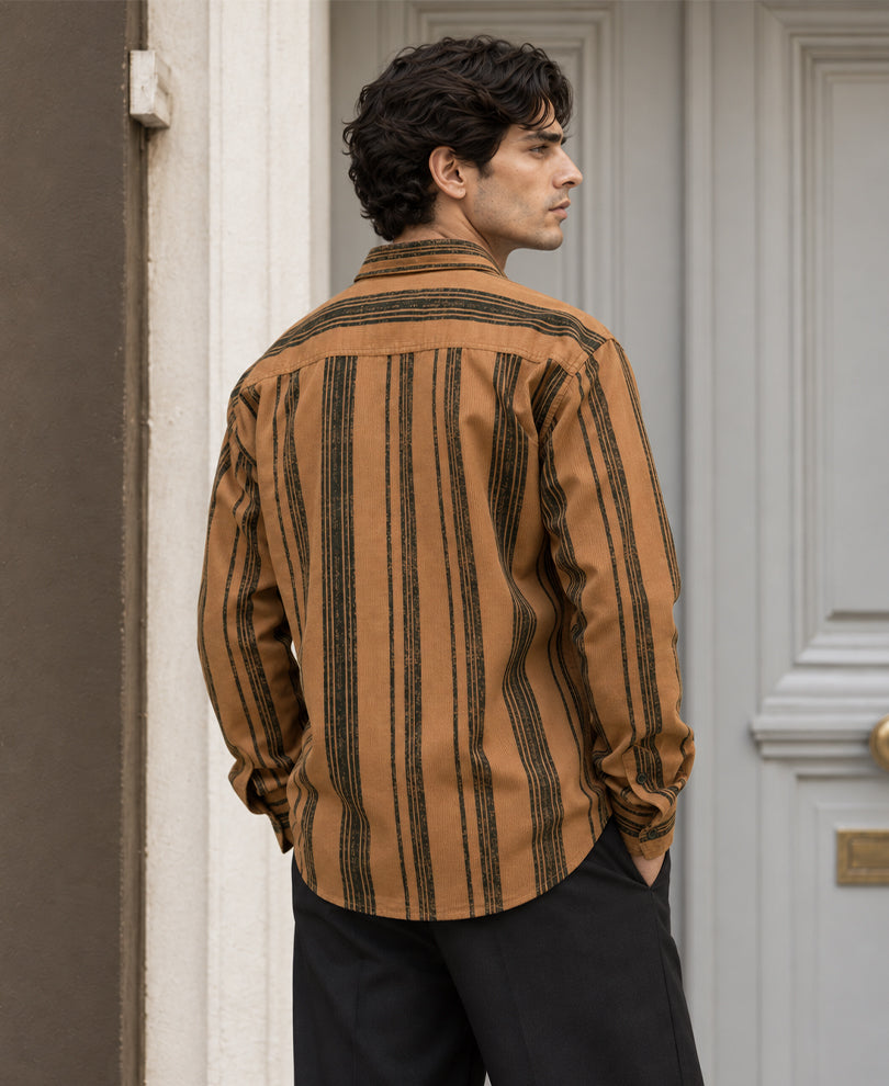 Light Brown Striped Corduroy Shirt
