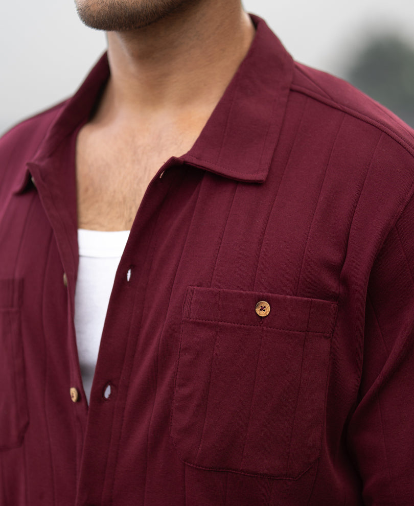 Wine Striped Knitted Shirt.