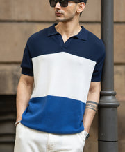 Blue Stripe Knit T-Shirt.