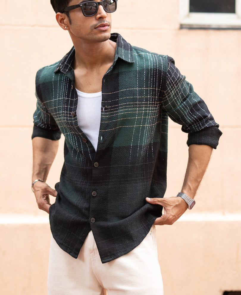 Olive Ombre Checks Shirt.