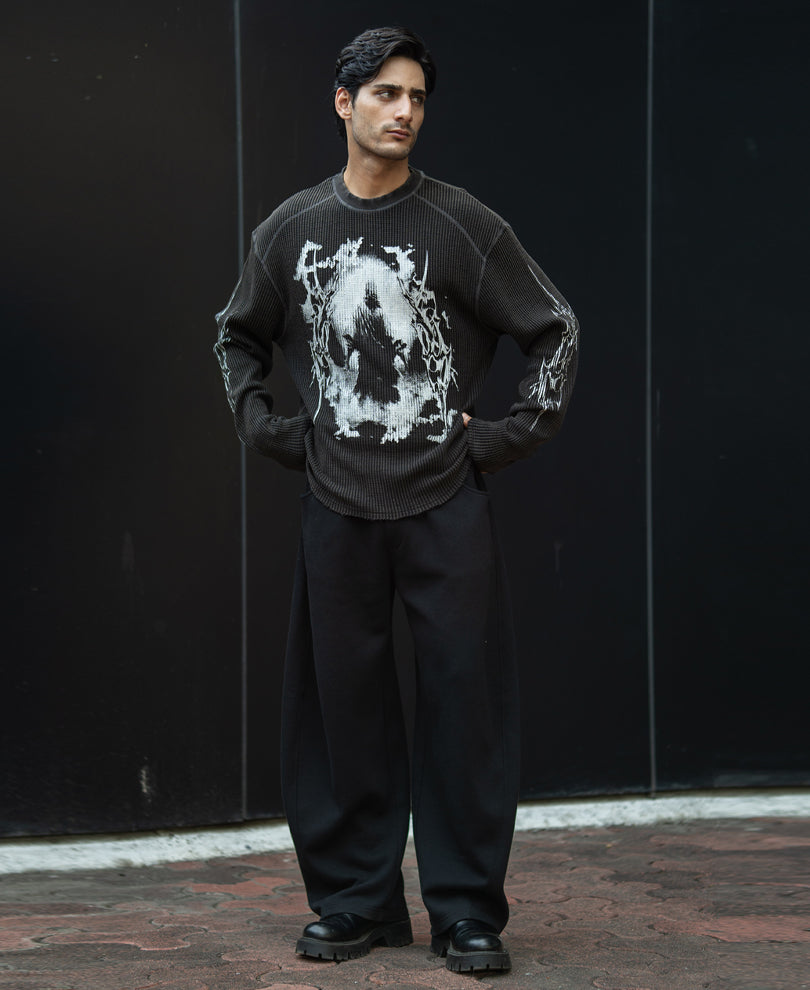 Black Washed Grunge Print T-Shirt 100% Cotton