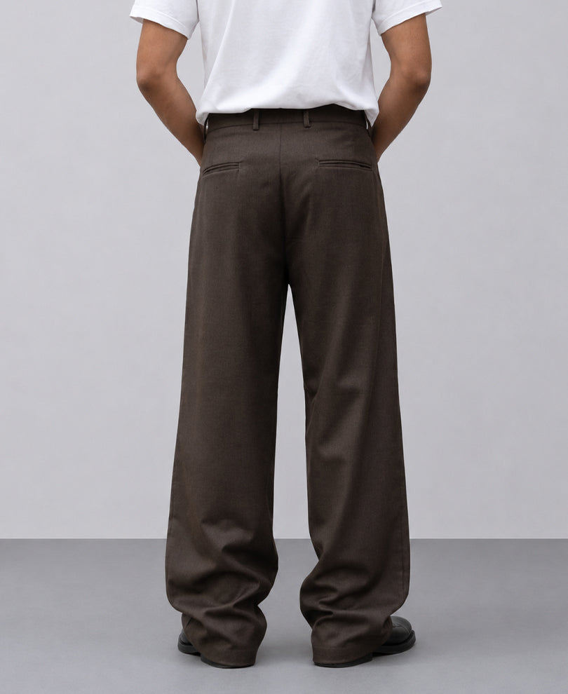 Brown Pleated Baggy Trousers