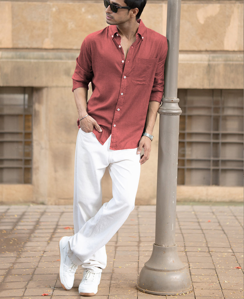 Brick Linen Blend Shirt.