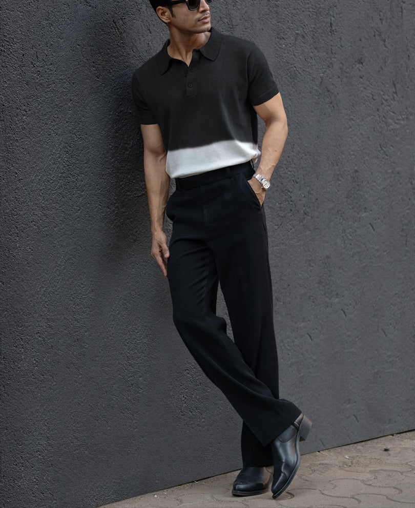 Black Ombre Knit Polo T-Shirt.