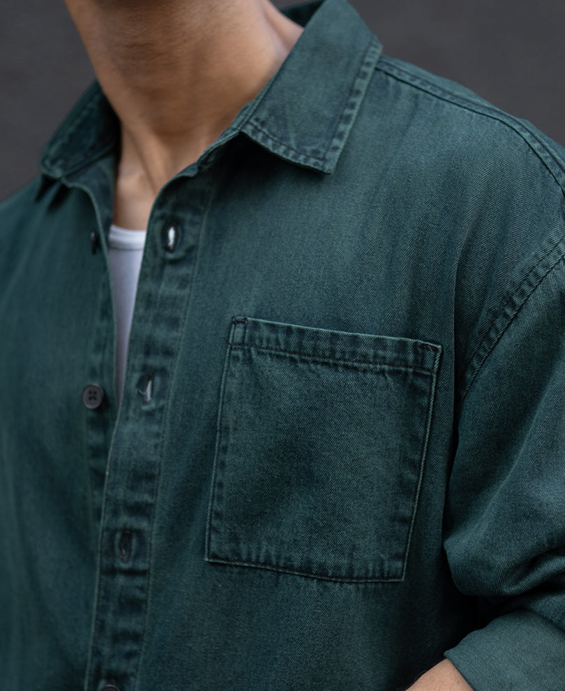 Dark Green Over Dyed Denim Shirt.