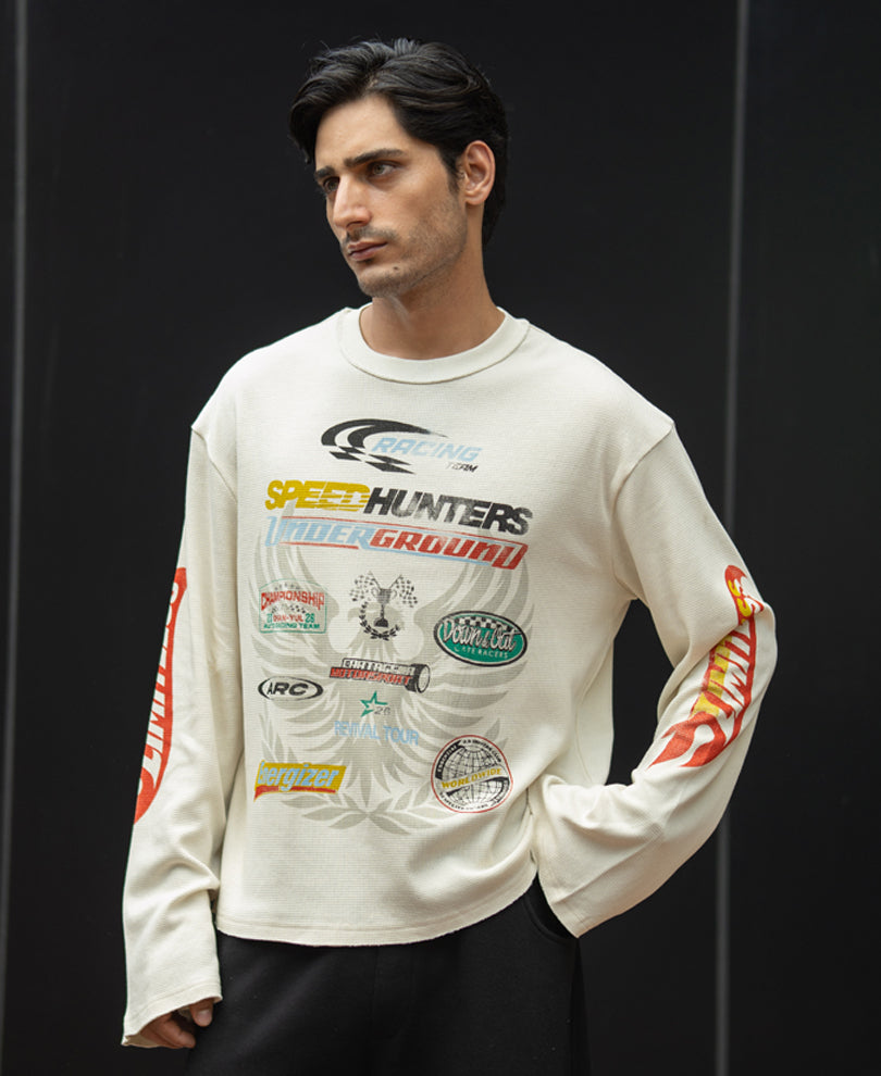 Cream Boxy Racing T-Shirt