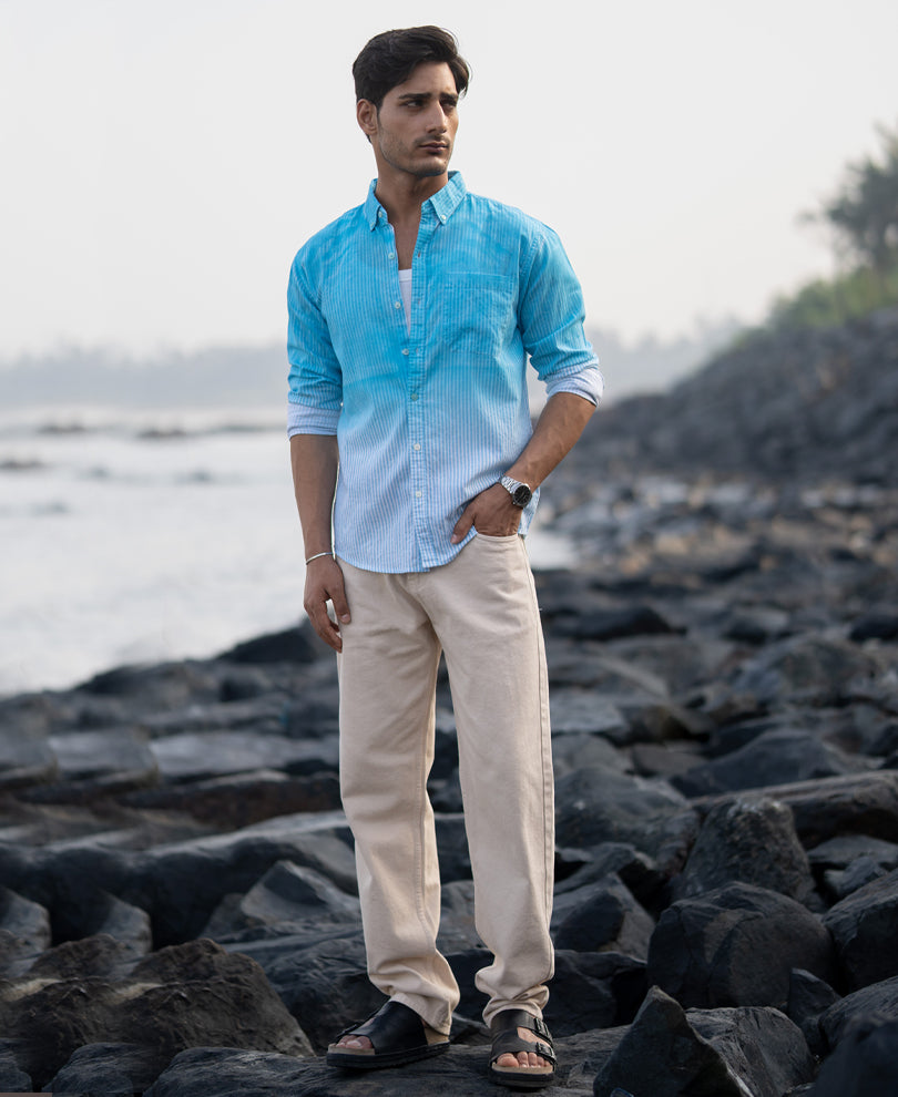 Blue Sprayed Stripe Shirt.