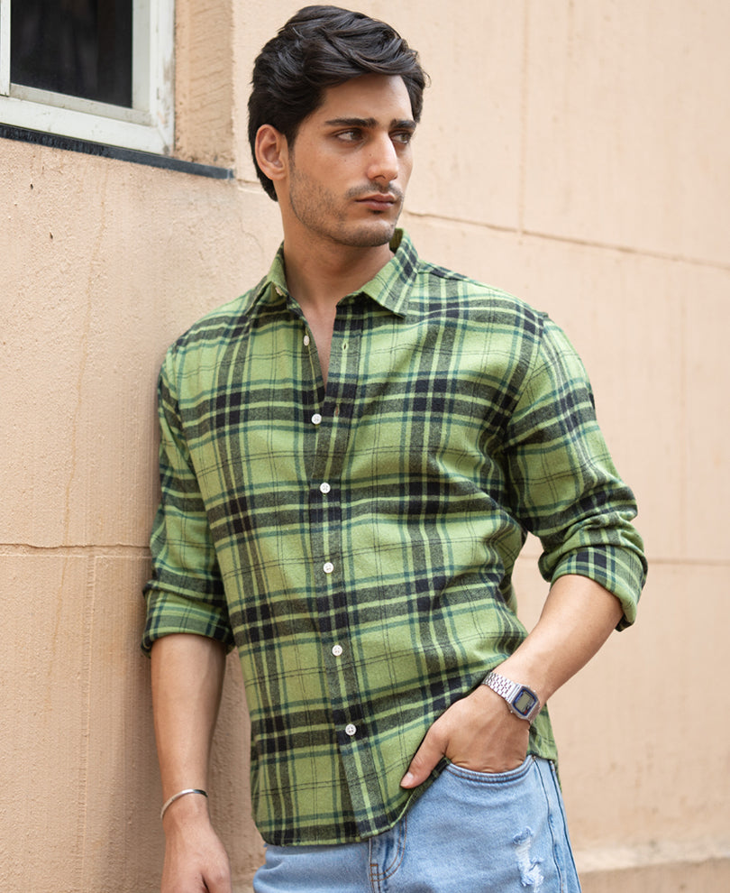 Green Brushed Checks Shirt.