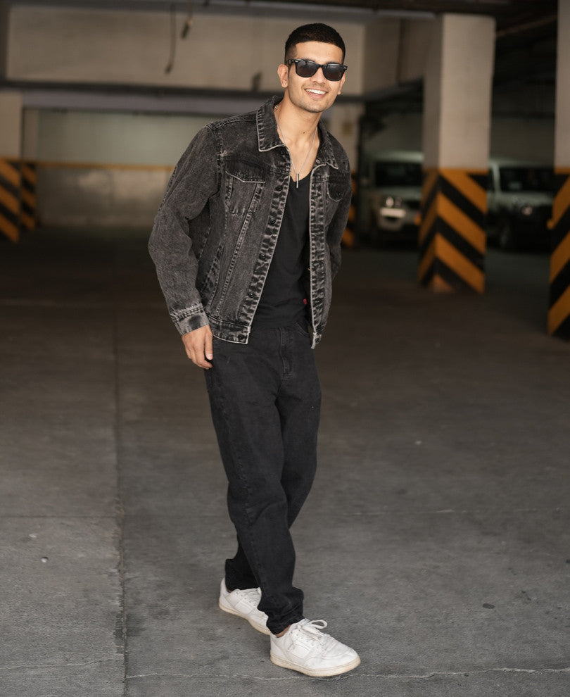 Dusty Black Ripped Denim Jacket.