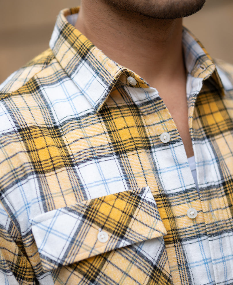 Yellow Checks Double Pocket Shirt.