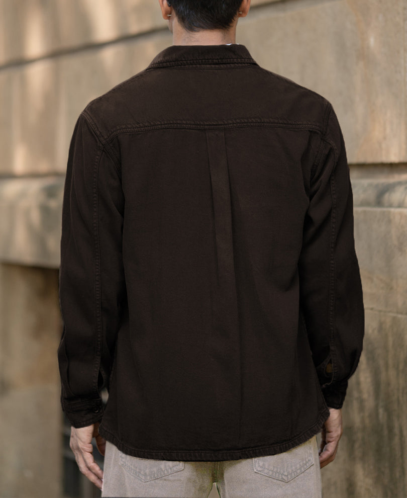Dark Brown Double Pockets Denim Overshirt.