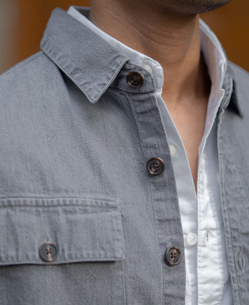 Mid Grey Washed Denim Shirt.