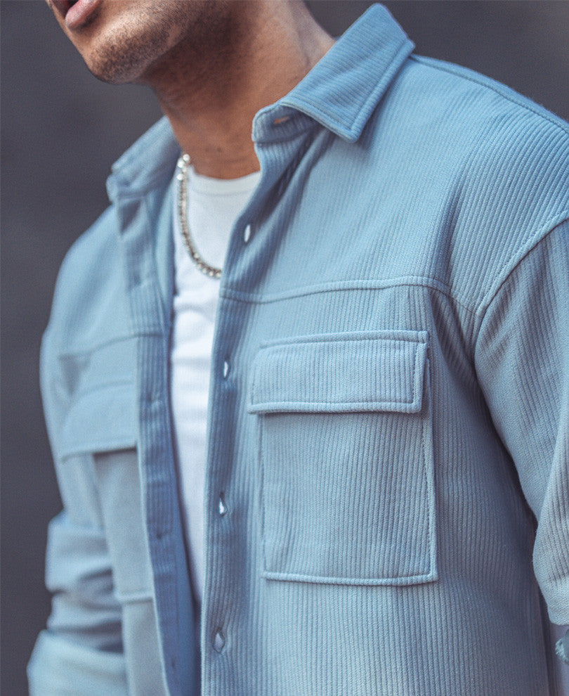 Sky Blue Chest Pocket Oversize Drop Shoulder Shirt.