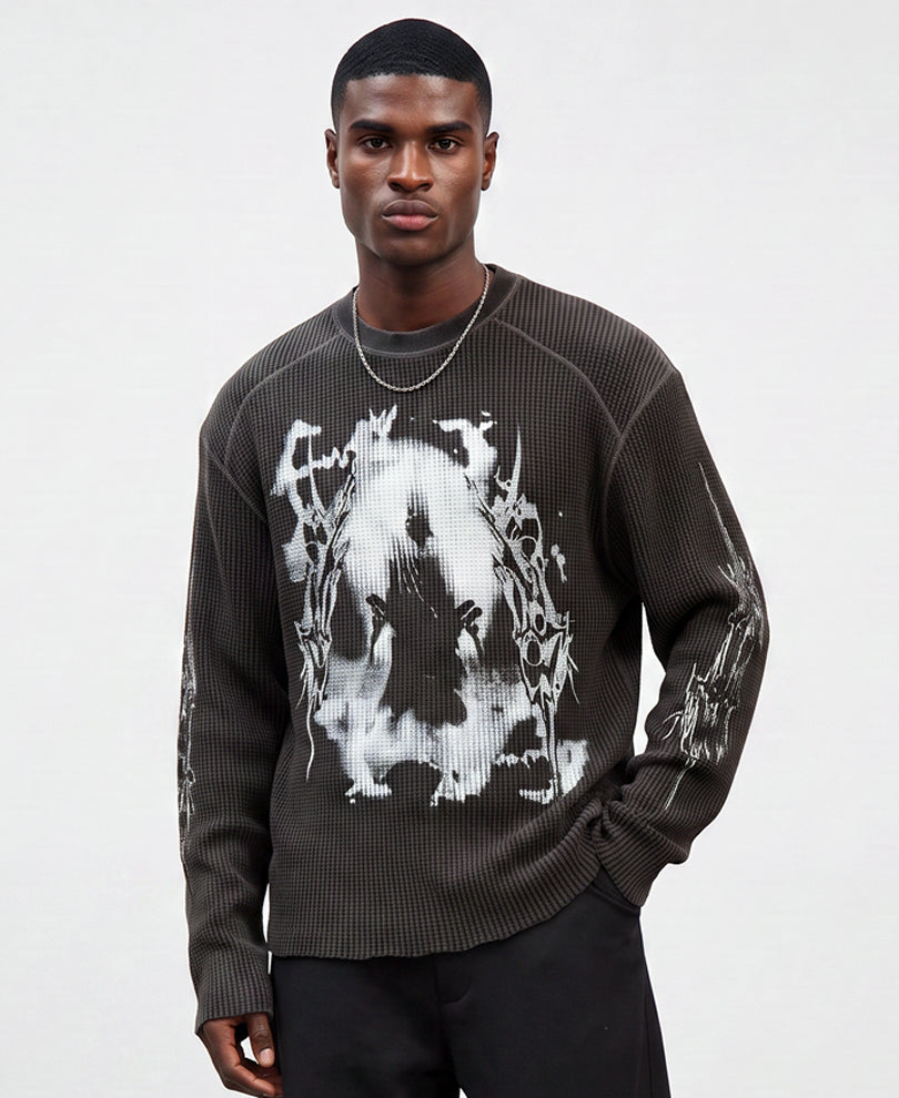Black Washed Grunge Print T-Shirt 100% Cotton