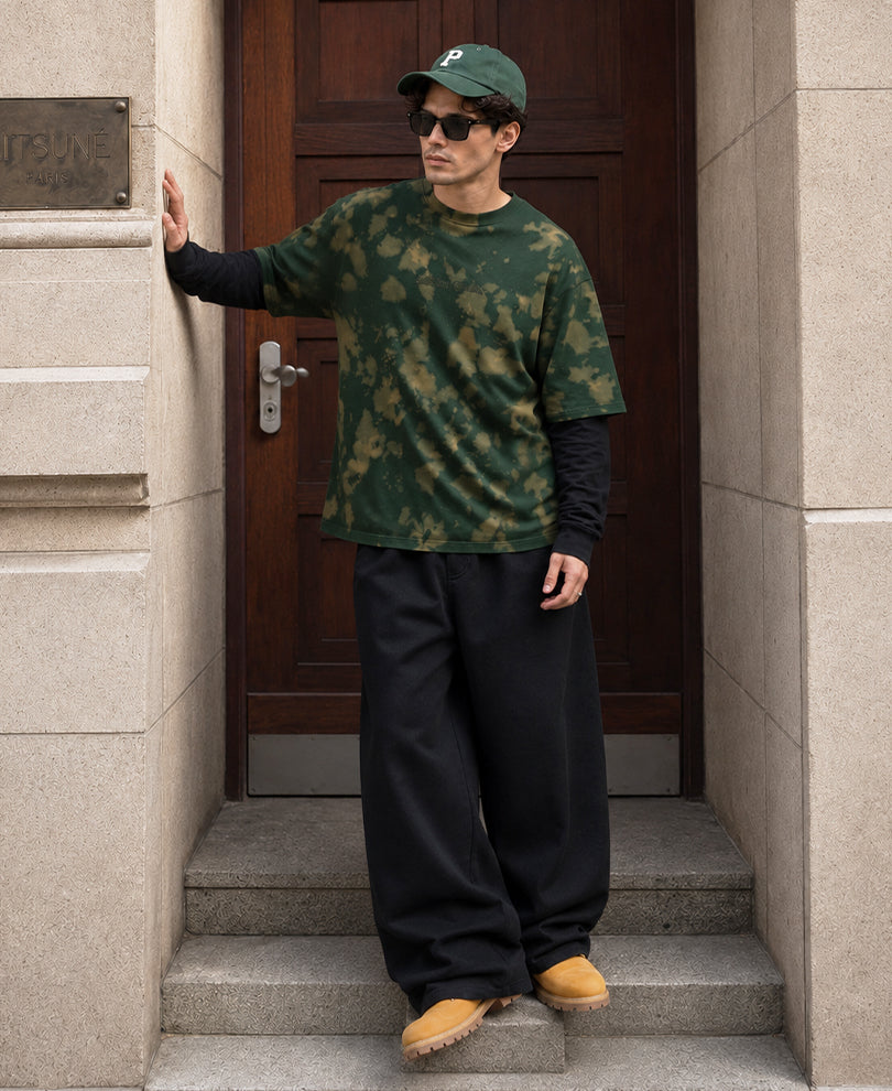 Olive Tie-Dye Print Doctor Sleeve T-Shirt 100% Cotton