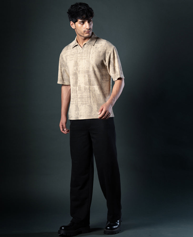 Beige Grunge Print T-Shirt.