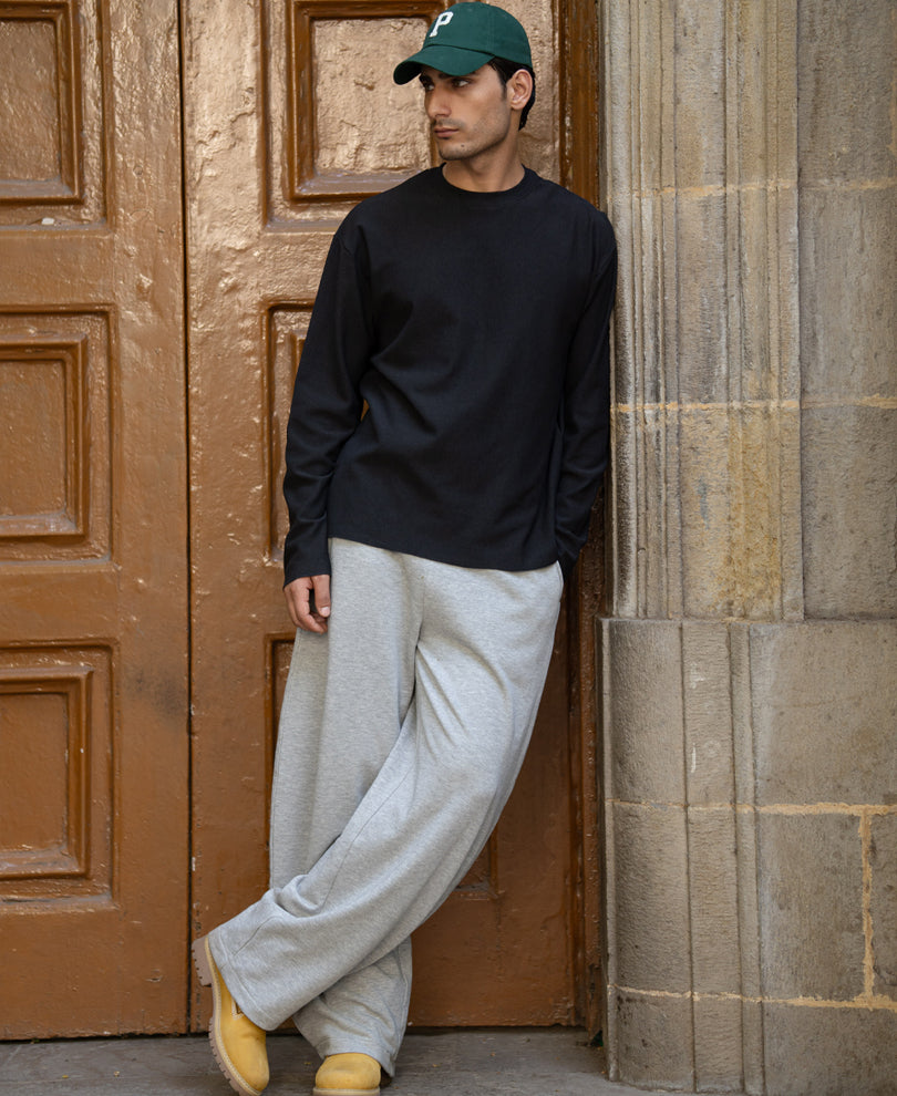 Black Rib Knit T-Shirt