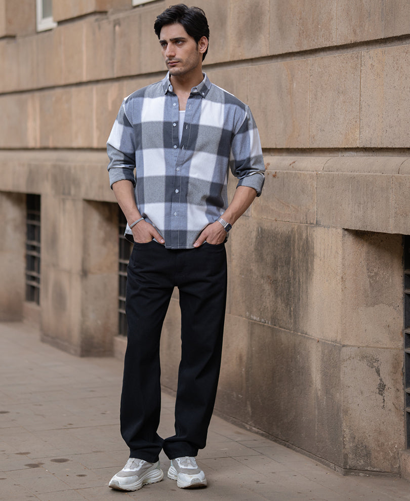Grey Structured Checks Shirt.
