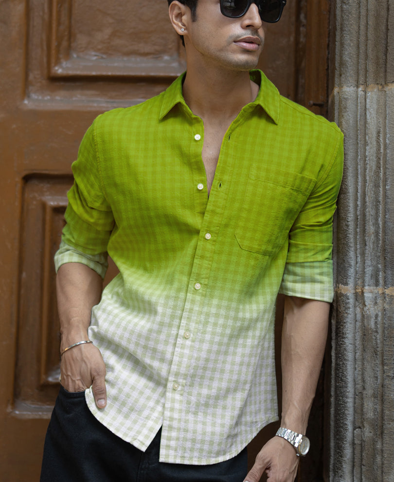 Lime Green Ombre Checks Shirt.
