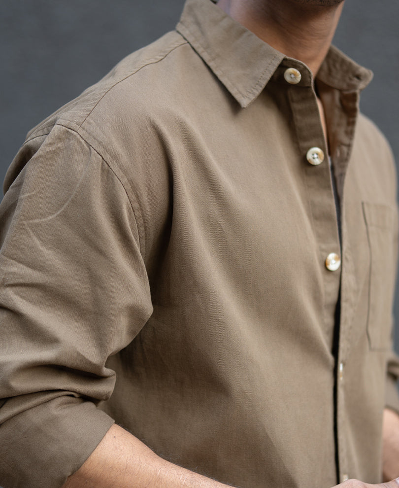 Dark Beige Printed Applique Shirt.