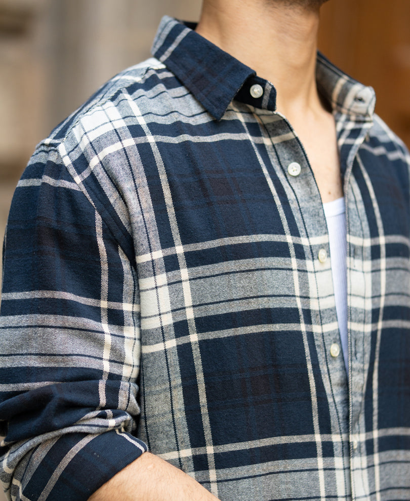 Navy Structured Checks Shirt.