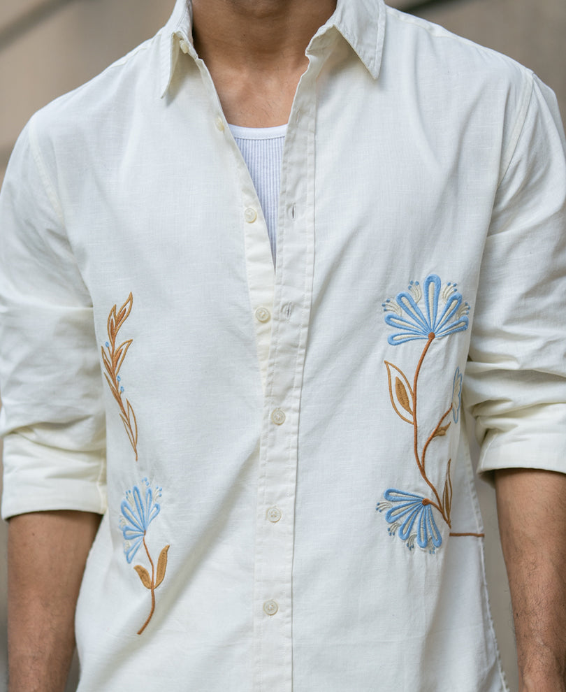 Cream Embroidered Lightweight Shirt.
