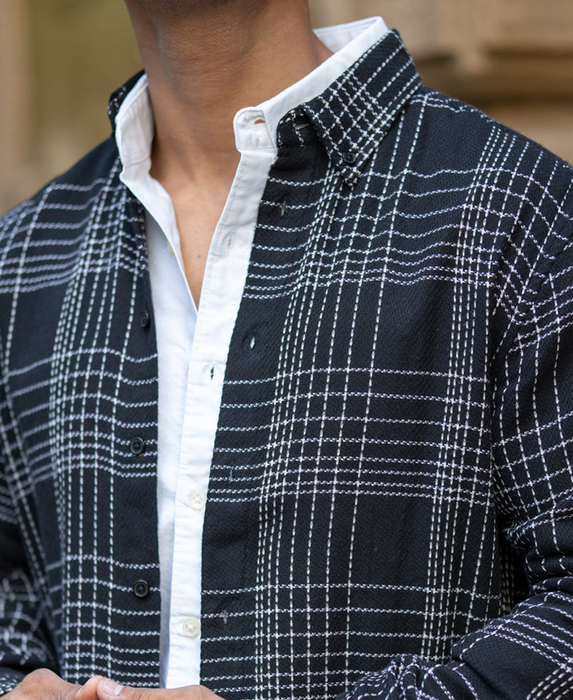 Black Structured Checked Shirt.
