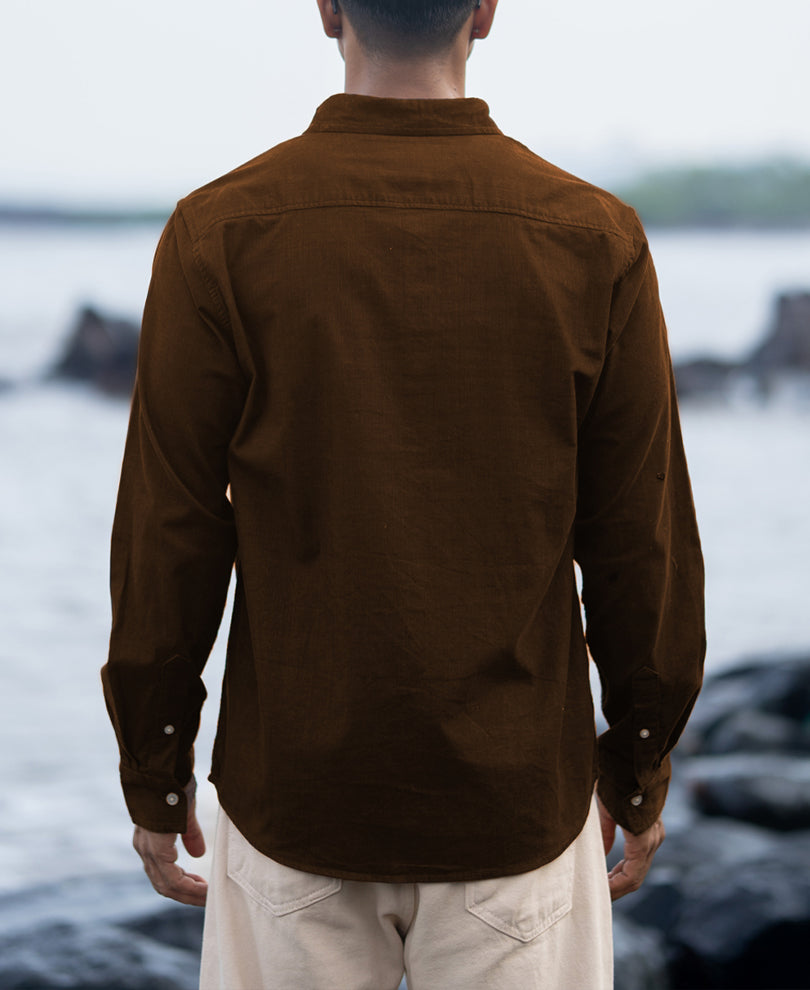 Tan Brown Corduroy Buttondown Shirt.