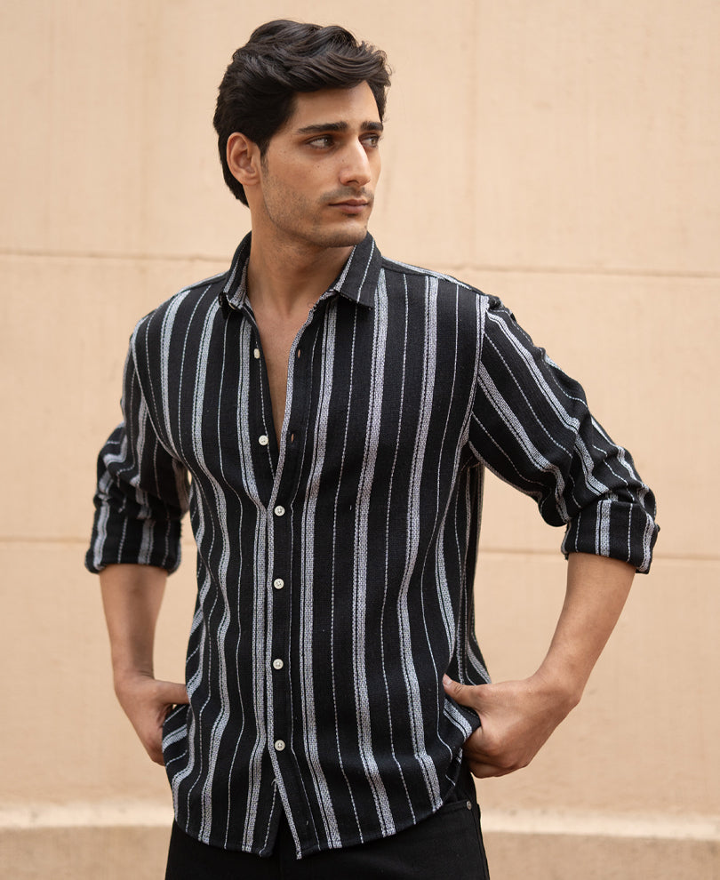 Black Structured Stripe Shirt.