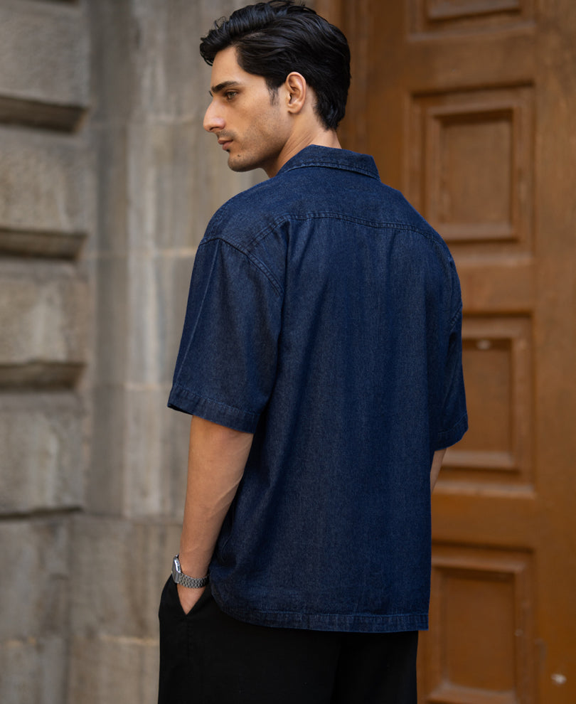 Indigo Cuban Collar Denim Shirt