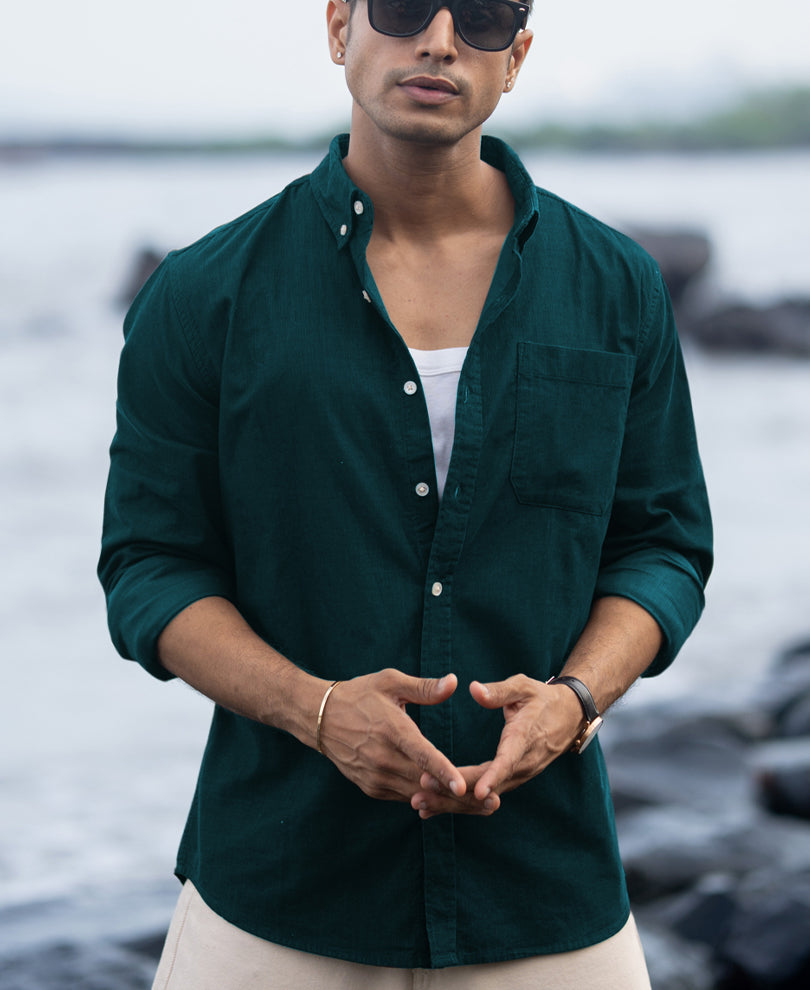 Dark Teal Corduroy Buttondown Shirt.