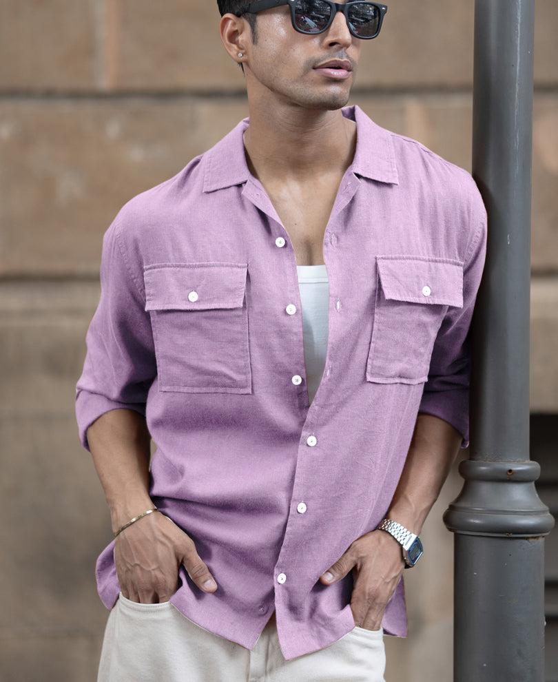 Lavender Double Pocket Linen Shirt.