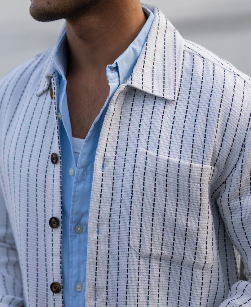 White Structure Stripe Overshirt.