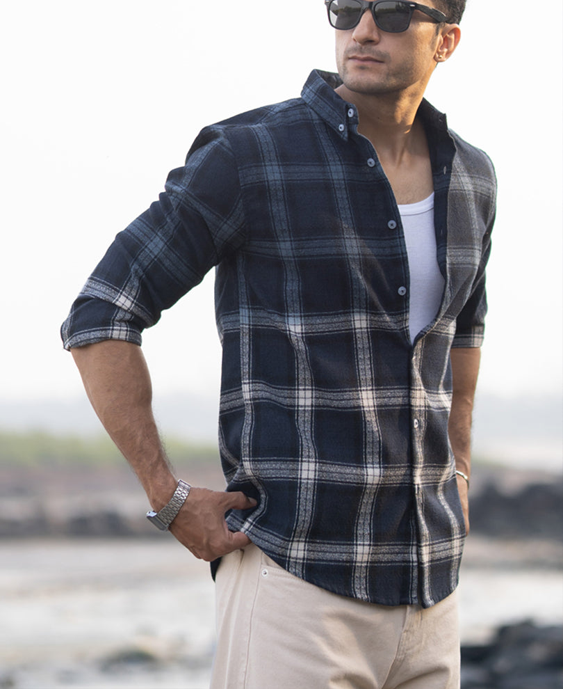 Navy Ombre Checks Shirt.