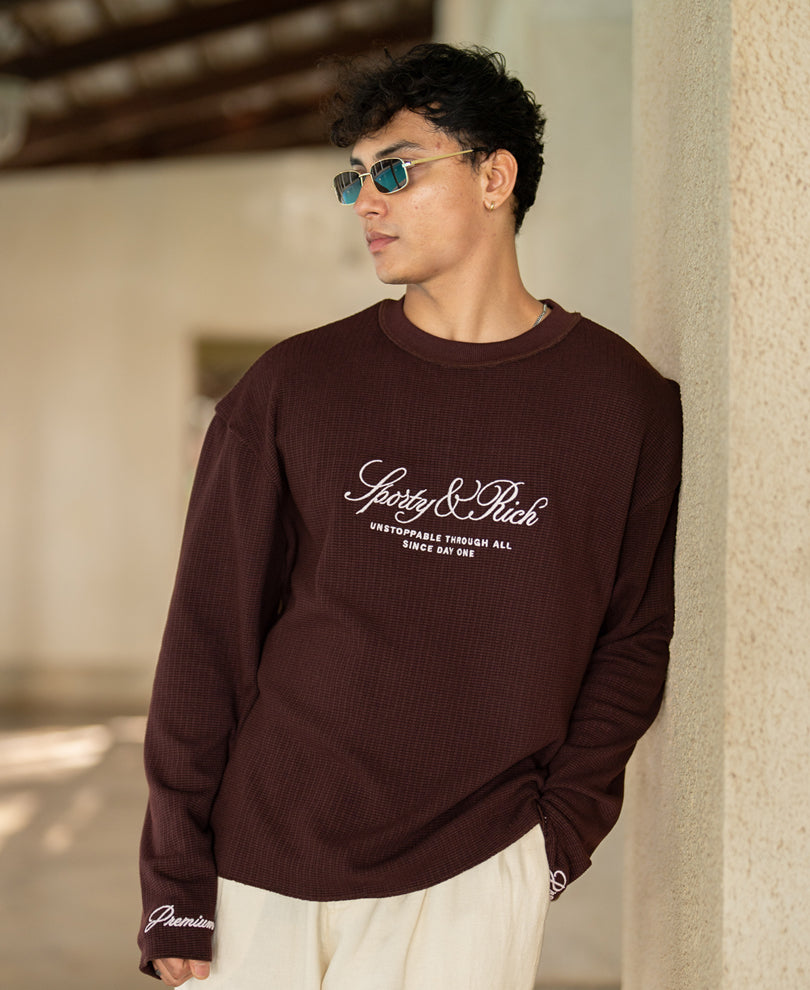 Brown Embroidered Structured T-Shirt