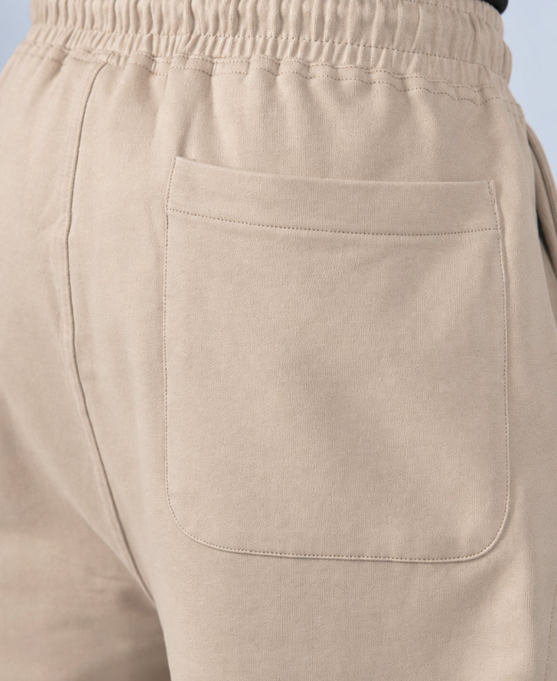 Beige Barrel Fit Paneled Trackpants