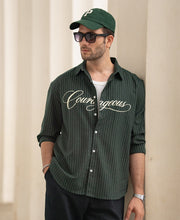 Green Calligraphy Print Stripe Shirt