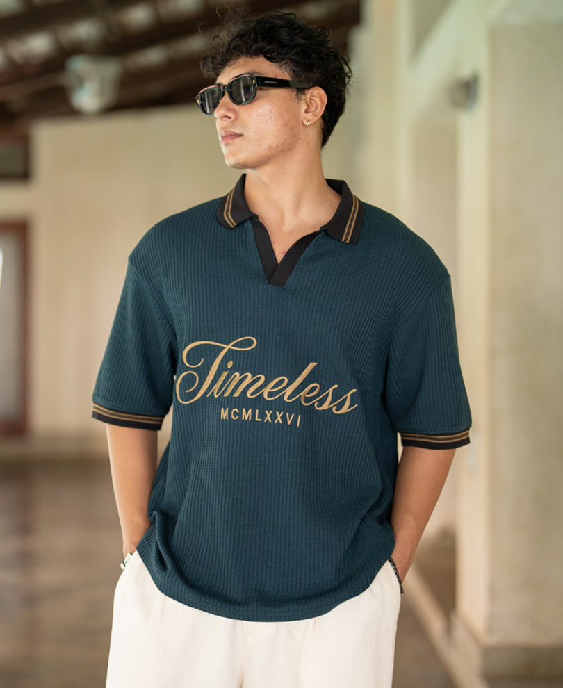 Green Embroidered Structure T-Shirt