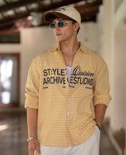 Yellow Printed Checks Shirt 100% Cotton