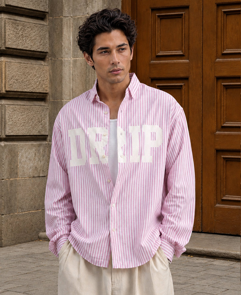 Pink Stripe Printed Shirt 100% Cotton