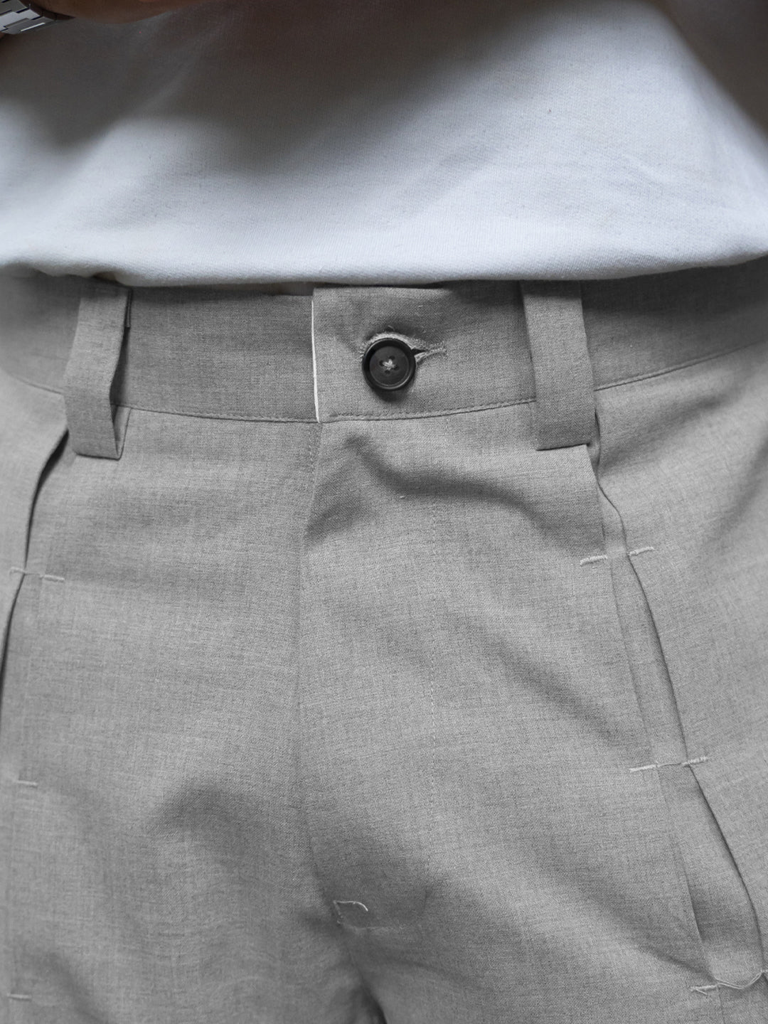 Grey Melange Pleated Trousers