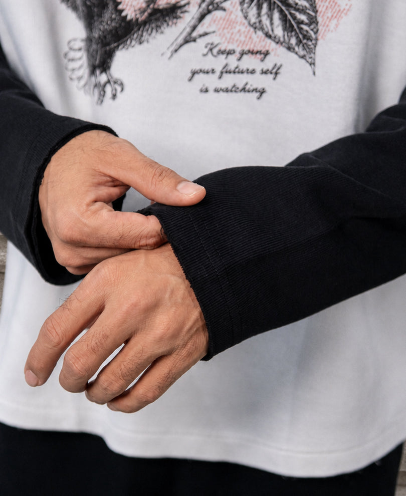 Black & White Printed Raglan T-Shirt